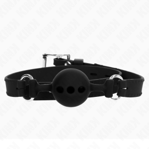KINK – MORDAÇA COMPLETA DE SILICONE 55 x 2 CM COM BOLA DE 4 CM TAMANHO S PRETO AJUSTÁVEL 35-51 CM