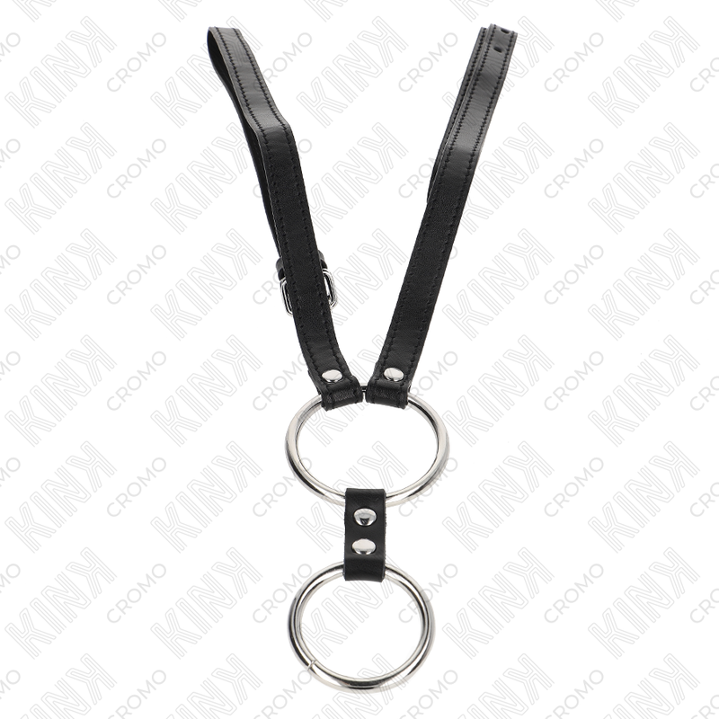 KINK – ANEL DE PÊNIS DUPLO DE METAL 3,8 CM A 5 CM COM CINTO DE COURO 112 CM - Image 4