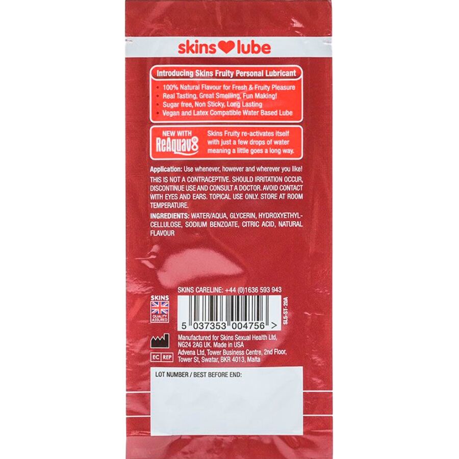 SKINS – LUBRIFICANTE À BASE DE ÁGUA COM SABOR FRUTADO DE MORANGO – DOSE ÚNICA DE 5 ML - Image 3
